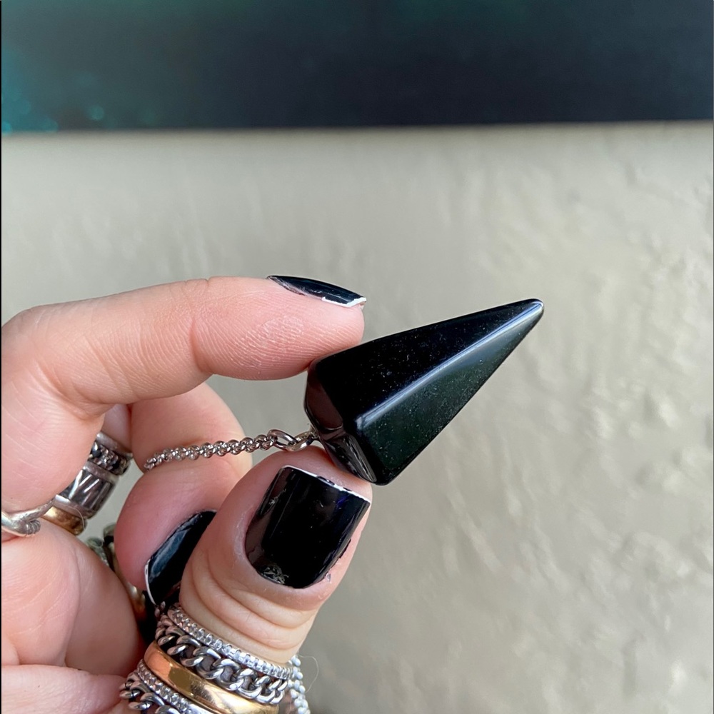 Onyx pendulum necklace . Stainless steel lariat Y shape onyx charm boho choker - Picture 10 of 13